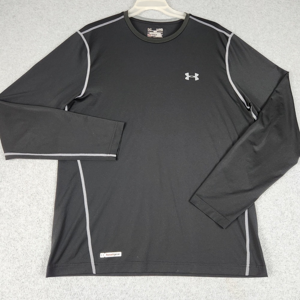 Under Armour Shirt Mens XL Black HeatGear Long Sleeve Fitted Athletic Training